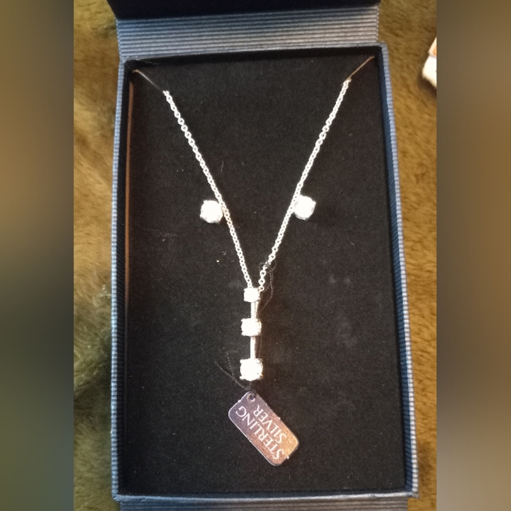 NWT Sterling Silver Diamond Necklace and Earrings Set